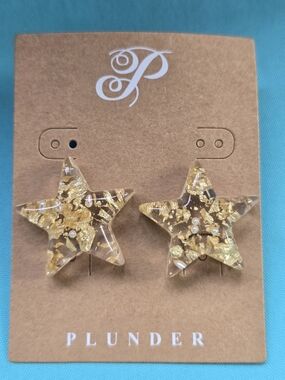 Plunder Clear Star Earrings with Gold Leaf